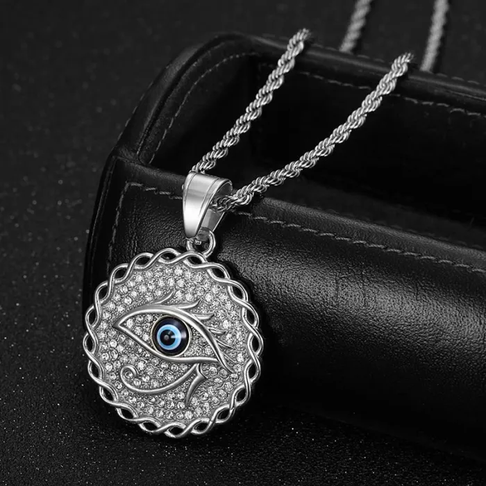 Wholesale Hip Hop Blue Eye of Horus Pendant Necklace | Titanium Steel Gold Plated CZ Bulk Supplier & Factory Price