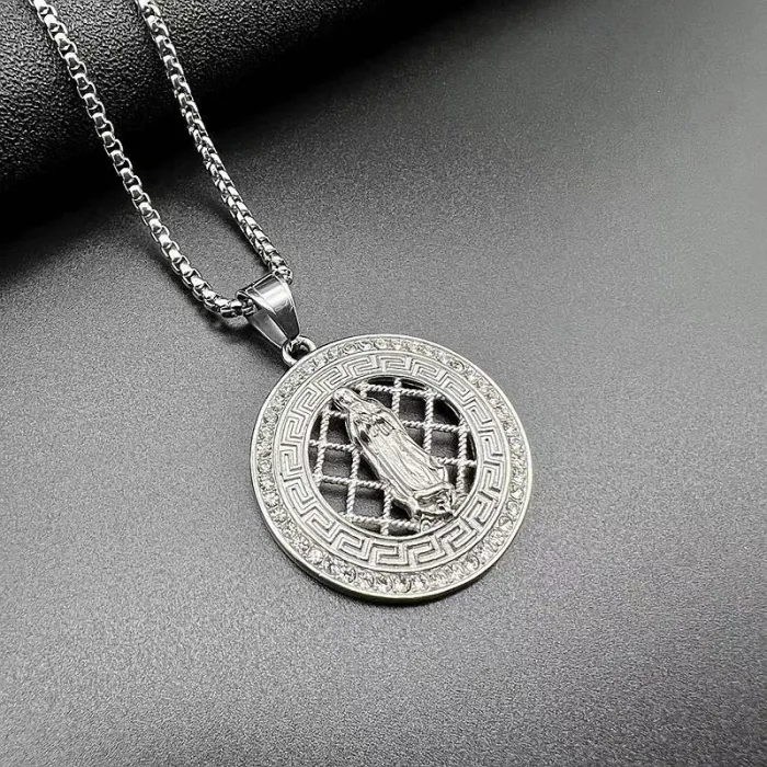 Wholesale Hip Hop Virgin Mary Prayer Hollow Pendant Necklace | Titanium Steel Gold Plated CZ Bulk Supplier & Factory Price
