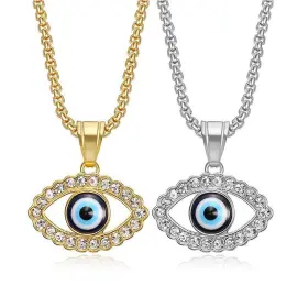 Wholesale Hip Hop Turkish Blue Eye Pendant Necklace | Titanium Steel Gold Plated CZ Bulk Supplier & Factory Price - Jewelryto