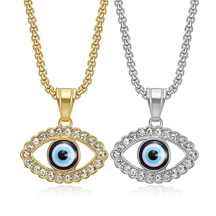 Wholesale Hip Hop Turkish Blue Eye Pendant Necklace | Titanium Steel Gold Plated CZ Bulk Supplier & Factory Price