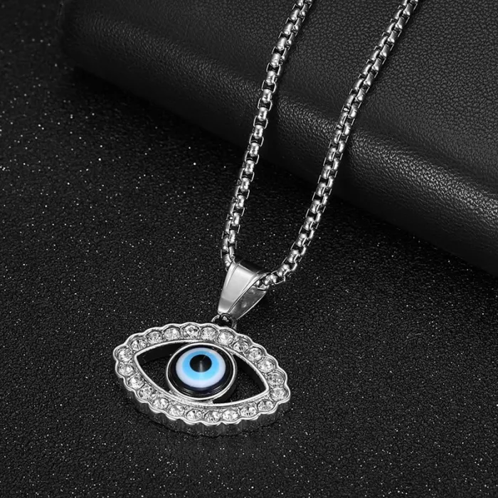 Wholesale Hip Hop Turkish Blue Eye Pendant Necklace | Titanium Steel Gold Plated CZ Bulk Supplier & Factory Price
