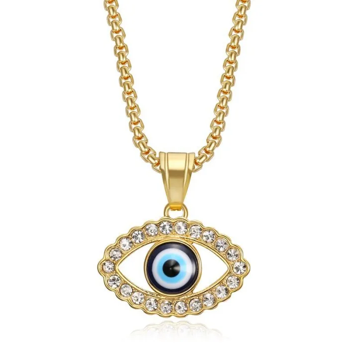 Wholesale Hip Hop Turkish Blue Eye Pendant Necklace | Titanium Steel Gold Plated CZ Bulk Supplier & Factory Price