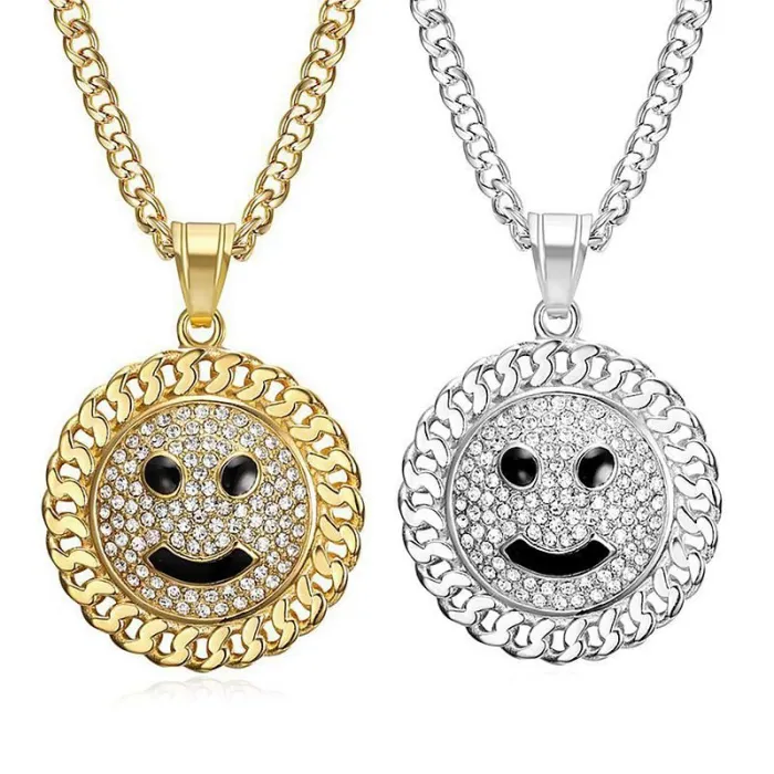 Wholesale Hip Hop Smiley Sunflower Pendant Necklace | Titanium Steel Gold Plated CZ Enamel Bulk Supplier & Factory Price