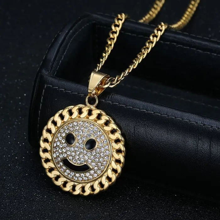 Wholesale Hip Hop Smiley Sunflower Pendant Necklace | Titanium Steel Gold Plated CZ Enamel Bulk Supplier & Factory Price