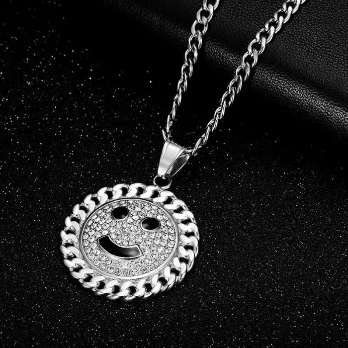 Wholesale Hip Hop Smiley Sunflower Pendant Necklace | Titanium Steel Gold Plated CZ Enamel Bulk Supplier & Factory Price