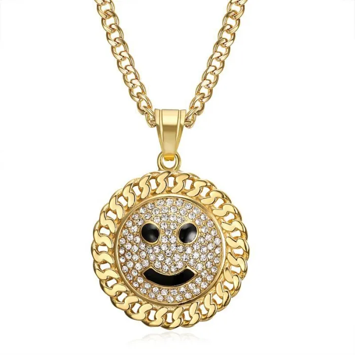 Wholesale Hip Hop Smiley Sunflower Pendant Necklace | Titanium Steel Gold Plated CZ Enamel Bulk Supplier & Factory Price