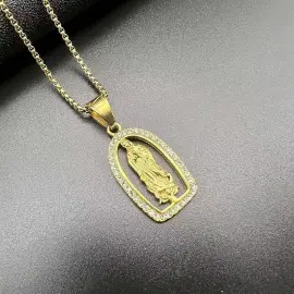 Wholesale Hip Hop Virgin Mary Pendant Necklace | Stainless/Titanium Steel Gold Plated CZ Bulk Supplier & Factory Price - Jewelryto