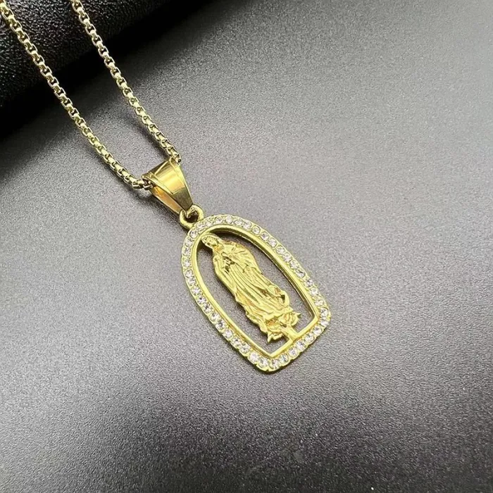 Wholesale Hip Hop Virgin Mary Pendant Necklace | Stainless/Titanium Steel Gold Plated CZ Bulk Supplier & Factory Price