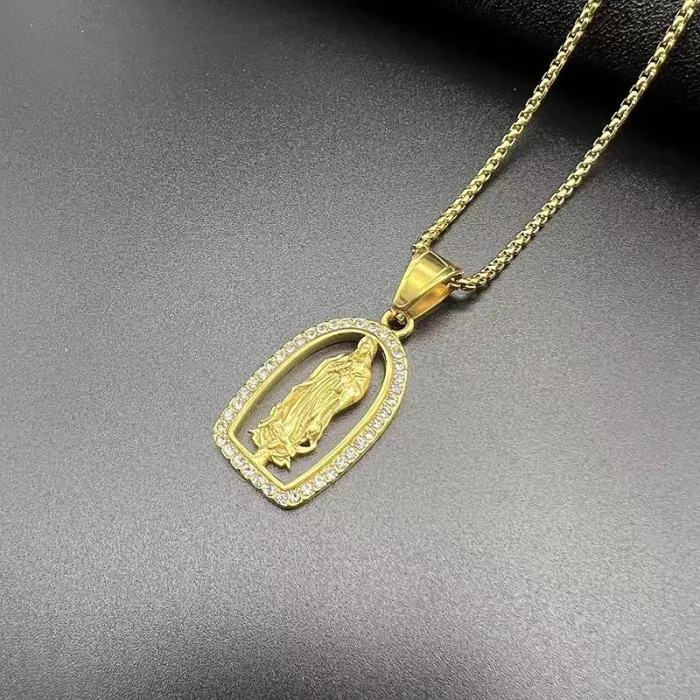 Wholesale Hip Hop Virgin Mary Pendant Necklace | Stainless/Titanium Steel Gold Plated CZ Bulk Supplier & Factory Price