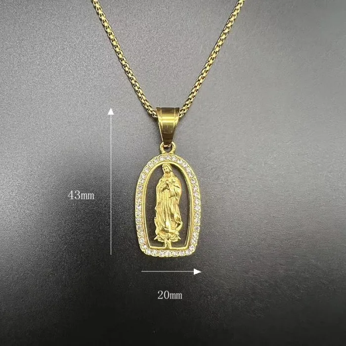 Wholesale Hip Hop Virgin Mary Pendant Necklace | Stainless/Titanium Steel Gold Plated CZ Bulk Supplier & Factory Price