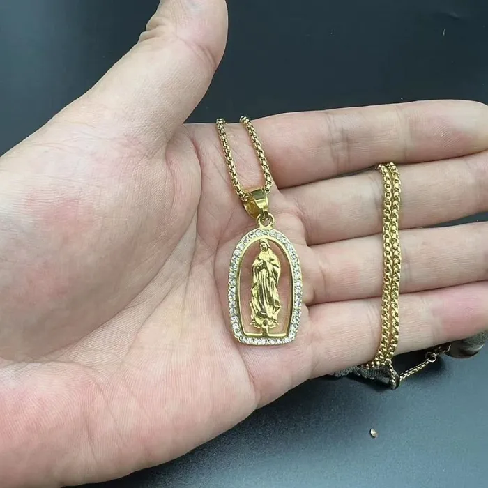 Wholesale Hip Hop Virgin Mary Pendant Necklace | Stainless/Titanium Steel Gold Plated CZ Bulk Supplier & Factory Price