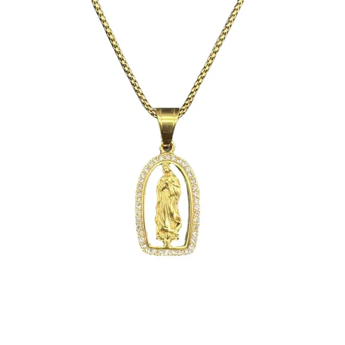 Wholesale Hip Hop Virgin Mary Pendant Necklace | Stainless/Titanium Steel Gold Plated CZ Bulk Supplier & Factory Price
