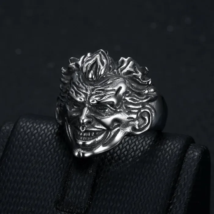 Wholesale Punk Joker Head Ring | Stainless Steel 3D Carved Men's Bulk Supplier & Factory Price