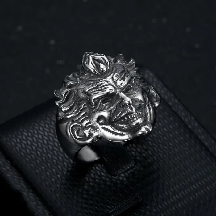 Wholesale Punk Joker Head Ring | Stainless Steel 3D Carved Men's Bulk Supplier & Factory Price