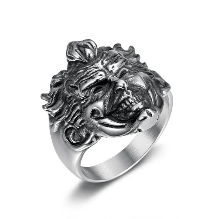 Wholesale Punk Joker Head Ring | Stainless Steel 3D Carved Men's Bulk Supplier & Factory Price