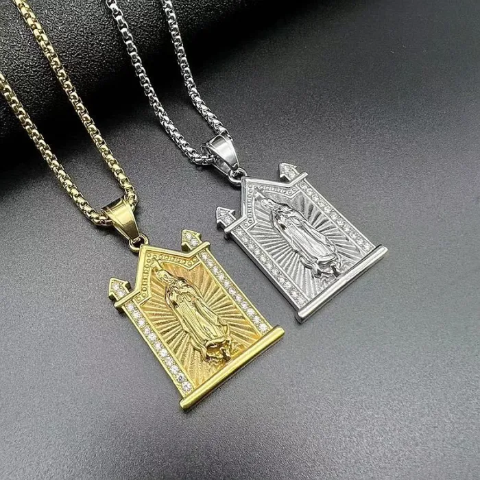Wholesale Hip Hop Virgin Mary Pendant Necklace | Titanium Steel Gold Plated CZ Bulk Supplier & Factory Price
