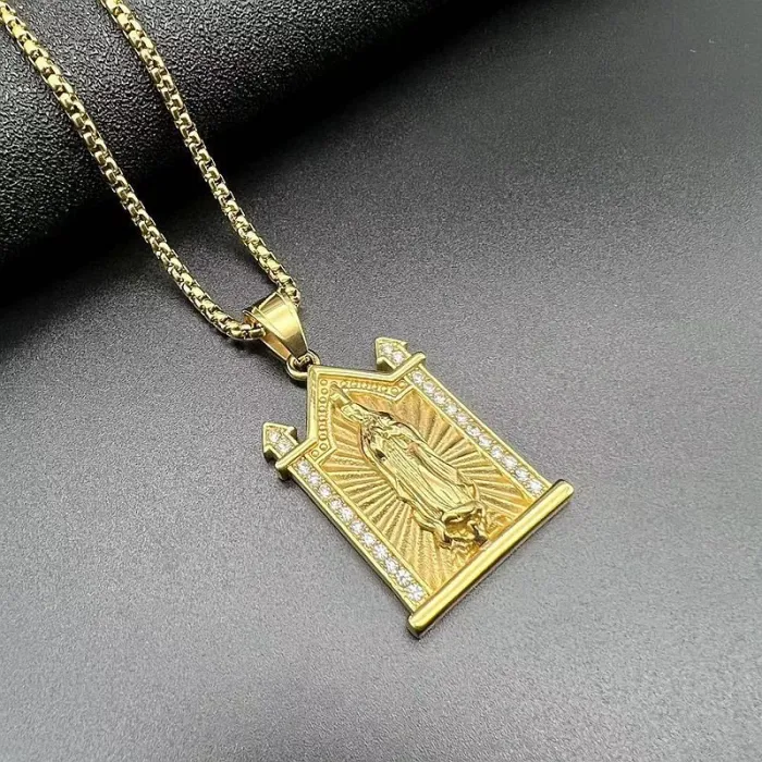 Wholesale Hip Hop Virgin Mary Pendant Necklace | Titanium Steel Gold Plated CZ Bulk Supplier & Factory Price