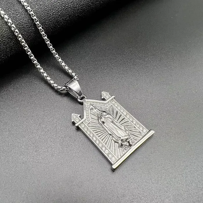 Wholesale Hip Hop Virgin Mary Pendant Necklace | Titanium Steel Gold Plated CZ Bulk Supplier & Factory Price