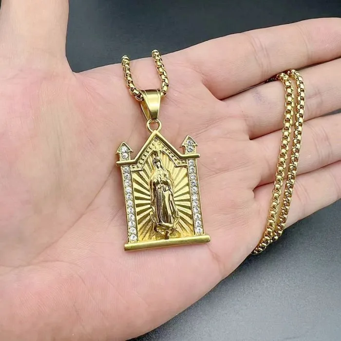 Wholesale Hip Hop Virgin Mary Pendant Necklace | Titanium Steel Gold Plated CZ Bulk Supplier & Factory Price
