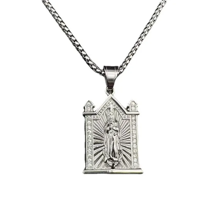 Wholesale Hip Hop Virgin Mary Pendant Necklace | Titanium Steel Gold Plated CZ Bulk Supplier & Factory Price