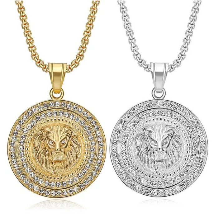 Wholesale Hip Hop Lion Head Pendant Necklace | Stainless Steel Gold Plated CZ Bulk Supplier & Factory Price
