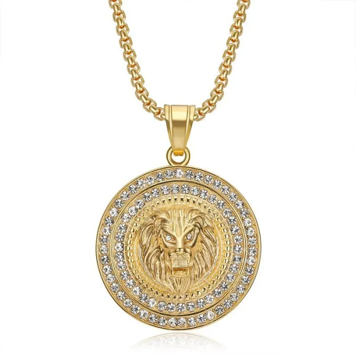 Wholesale Hip Hop Lion Head Pendant Necklace | Stainless Steel Gold Plated CZ Bulk Supplier & Factory Price