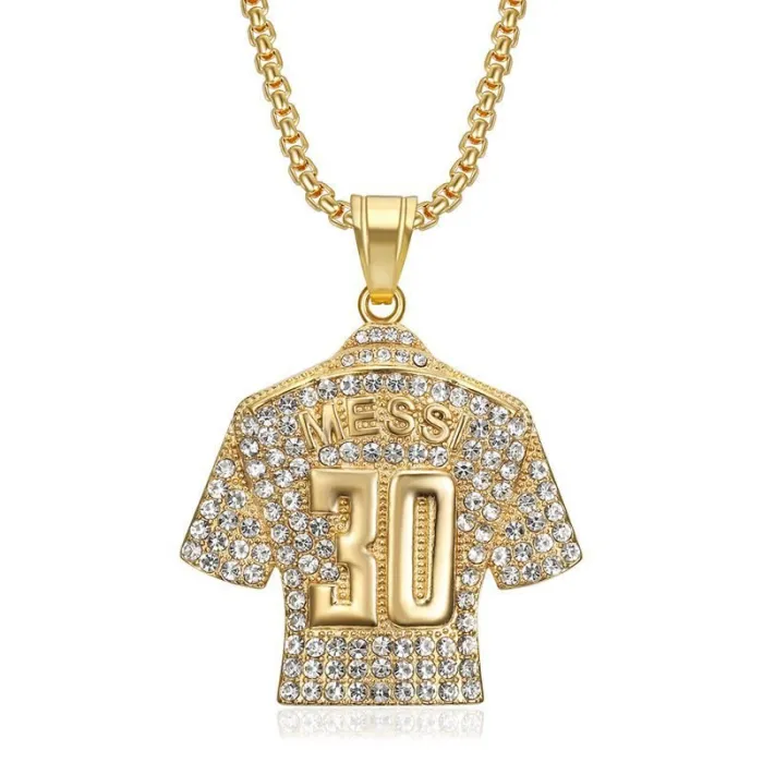 Wholesale Hip Hop Messi #30 Jersey Pendant Necklace | Titanium Steel Gold Plated CZ Bulk Supplier & Factory Price