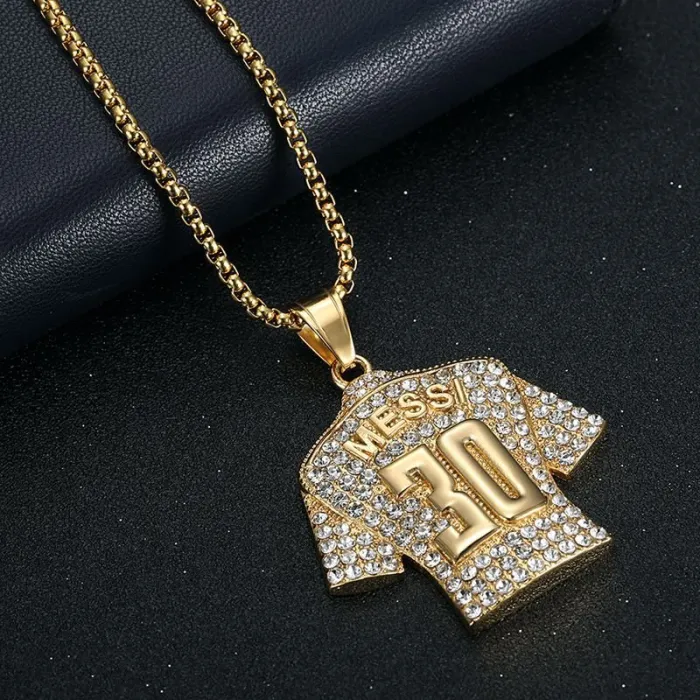 Wholesale Hip Hop Messi #30 Jersey Pendant Necklace | Titanium Steel Gold Plated CZ Bulk Supplier & Factory Price
