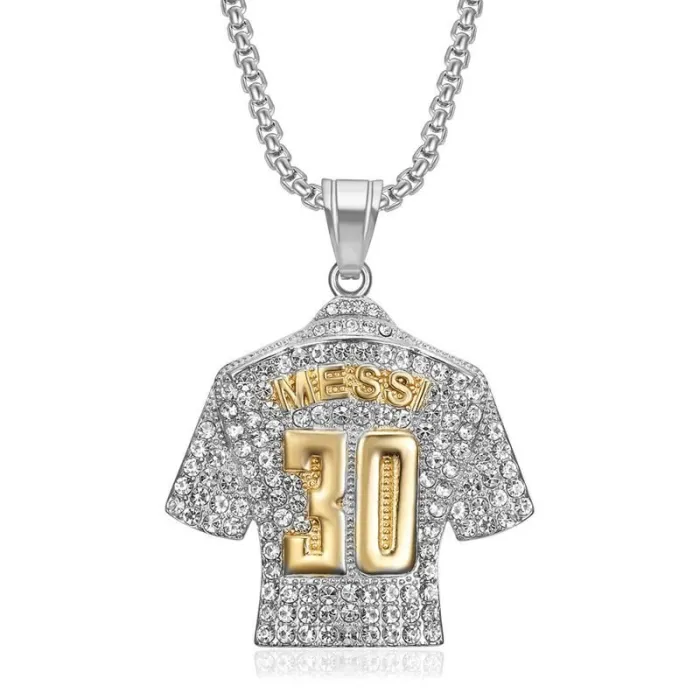 Wholesale Hip Hop Messi #30 Jersey Pendant Necklace | Titanium Steel Gold Plated CZ Bulk Supplier & Factory Price