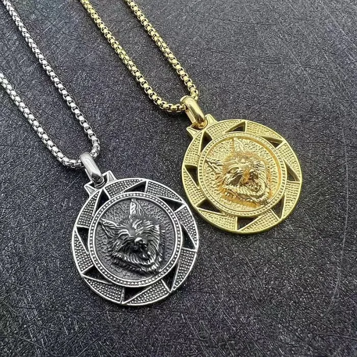 Wholesale Viking Wolf Head Pendant Necklace | Titanium Steel Gold Plated Nordic Celtic Bulk Supplier & Factory Price