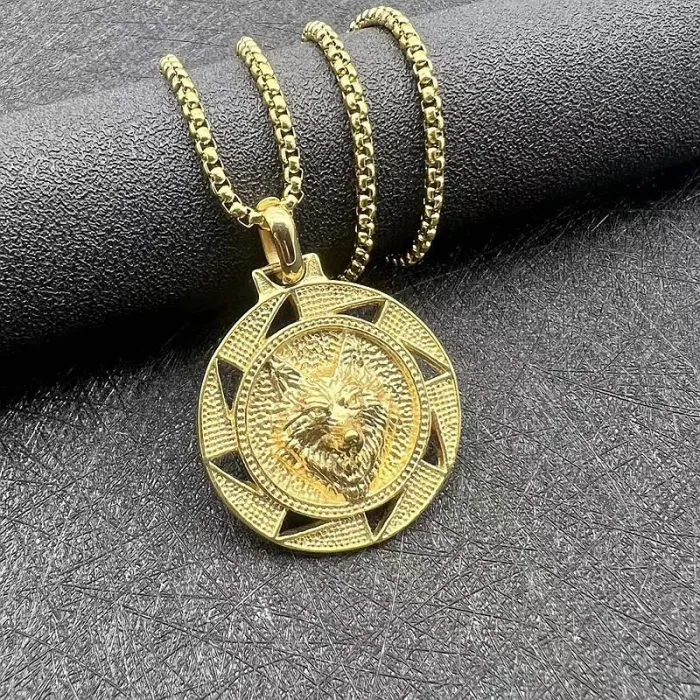 Wholesale Viking Wolf Head Pendant Necklace | Titanium Steel Gold Plated Nordic Celtic Bulk Supplier & Factory Price