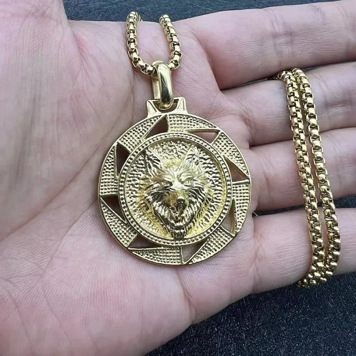 Wholesale Viking Wolf Head Pendant Necklace | Titanium Steel Gold Plated Nordic Celtic Bulk Supplier & Factory Price