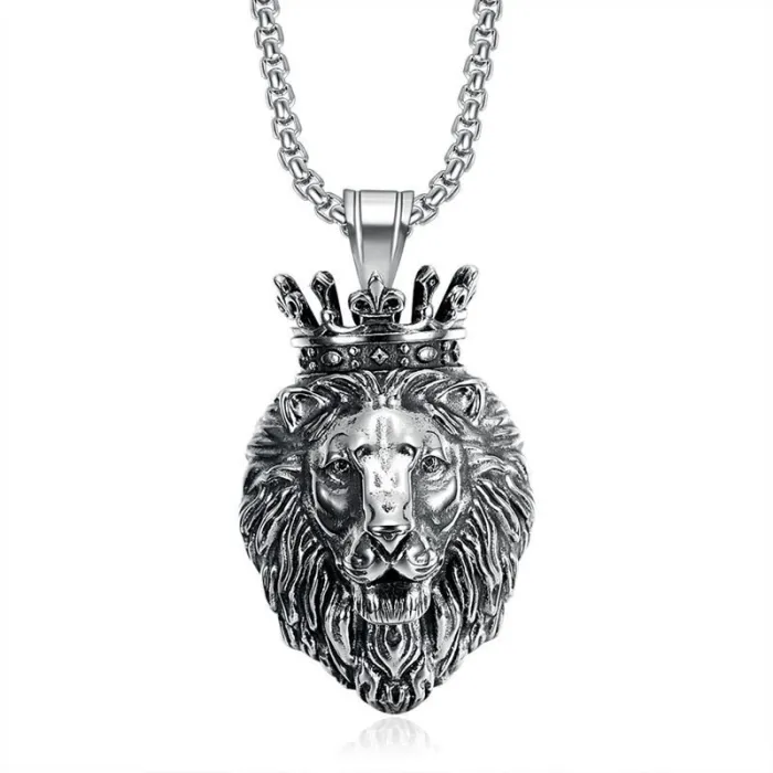 Wholesale Hip Hop Crown Lion Head Pendant Necklace | Titanium Steel Gold Plated Bulk Supplier & Factory Price