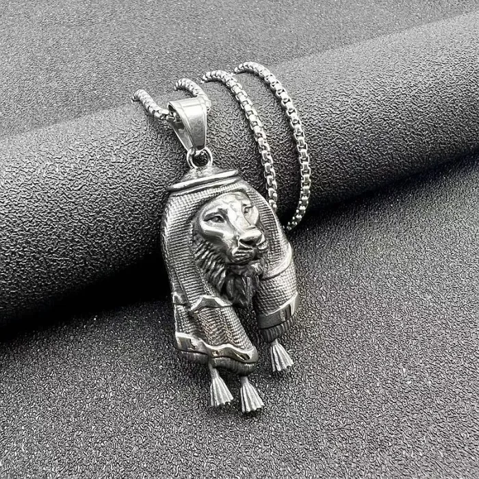 Wholesale Arab Hip Hop Keffiyeh Lion Head Pendant Necklace | Titanium Steel Gold Plated Bulk Supplier & Factory Price