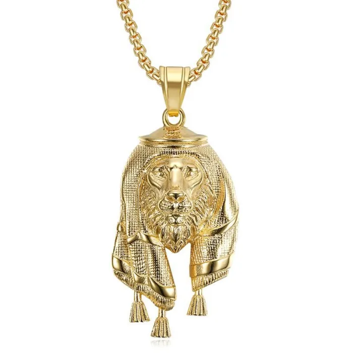 Wholesale Arab Hip Hop Keffiyeh Lion Head Pendant Necklace | Titanium Steel Gold Plated Bulk Supplier & Factory Price