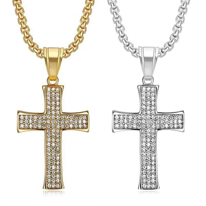 Wholesale Hip Hop Cross Pendant Necklace | Titanium Steel Gold Plated CZ Bulk Supplier & Factory Price