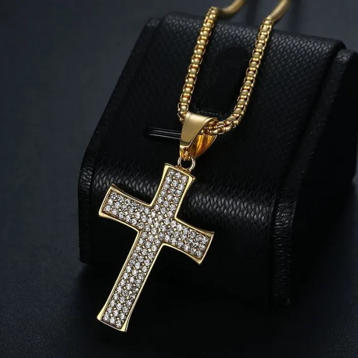 Wholesale Hip Hop Cross Pendant Necklace | Titanium Steel Gold Plated CZ Bulk Supplier & Factory Price