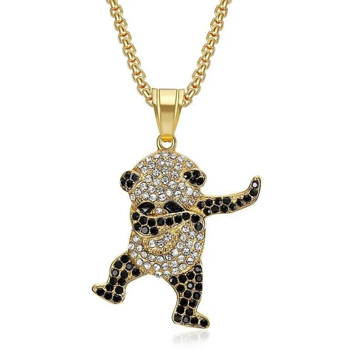 Wholesale Hip Hop Dancing Panda Pendant Necklace | Stainless Steel Gold Plated CZ Bulk Supplier & Factory Price
