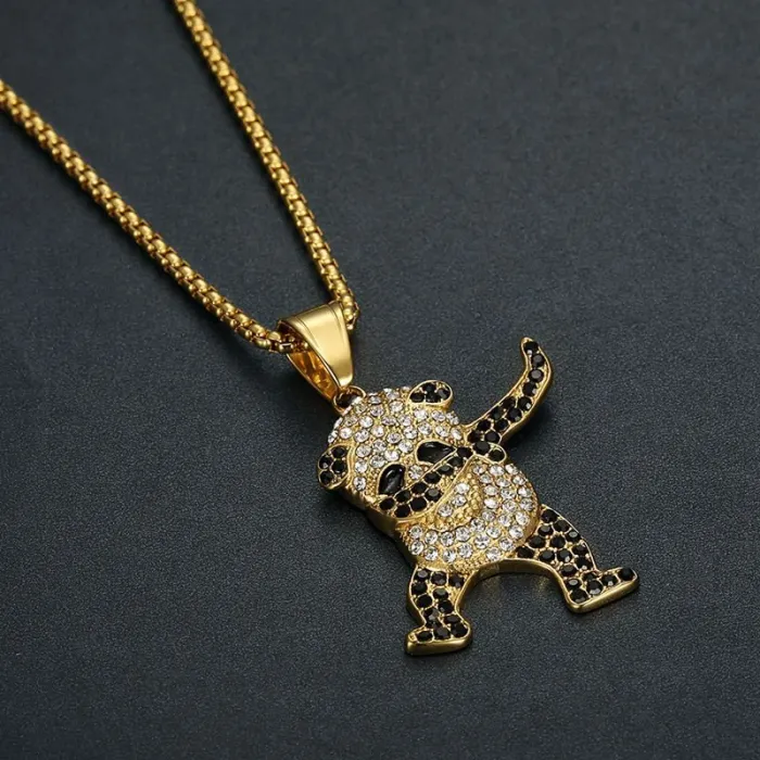 Wholesale Hip Hop Dancing Panda Pendant Necklace | Stainless Steel Gold Plated CZ Bulk Supplier & Factory Price