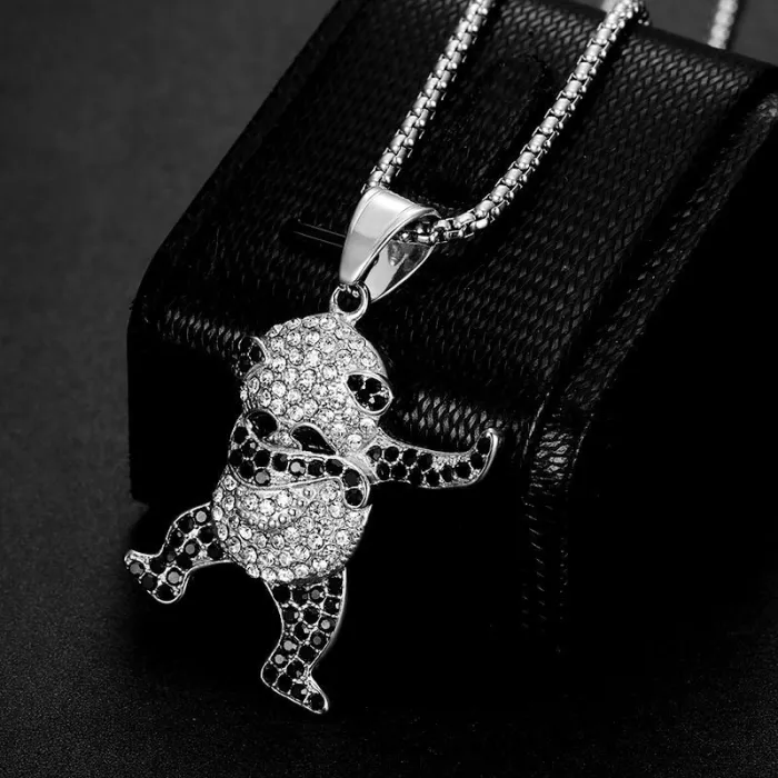 Wholesale Hip Hop Dancing Panda Pendant Necklace | Stainless Steel Gold Plated CZ Bulk Supplier & Factory Price