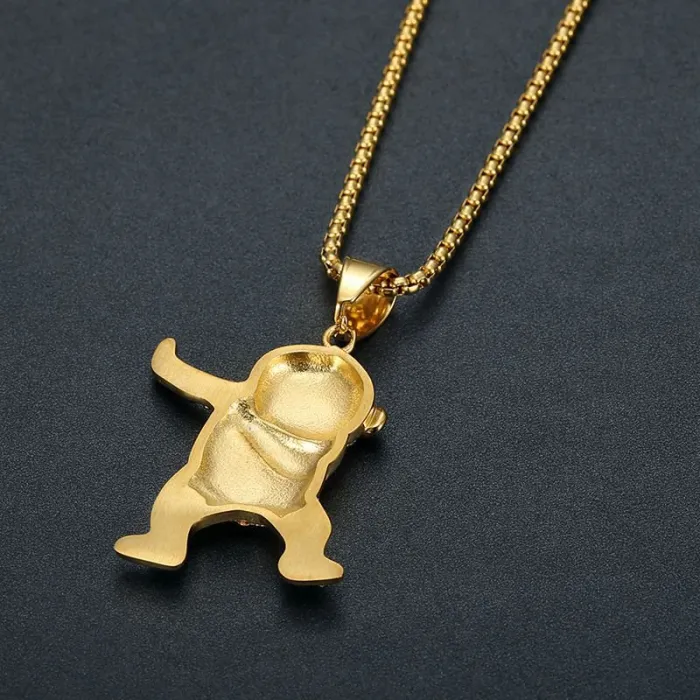 Wholesale Hip Hop Dancing Panda Pendant Necklace | Stainless Steel Gold Plated CZ Bulk Supplier & Factory Price