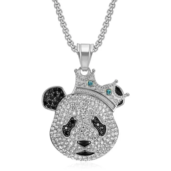 Wholesale Hip Hop Crown Panda Pendant Necklace | Titanium Steel Gold Plated CZ Cartoon Bulk Supplier & Factory Price