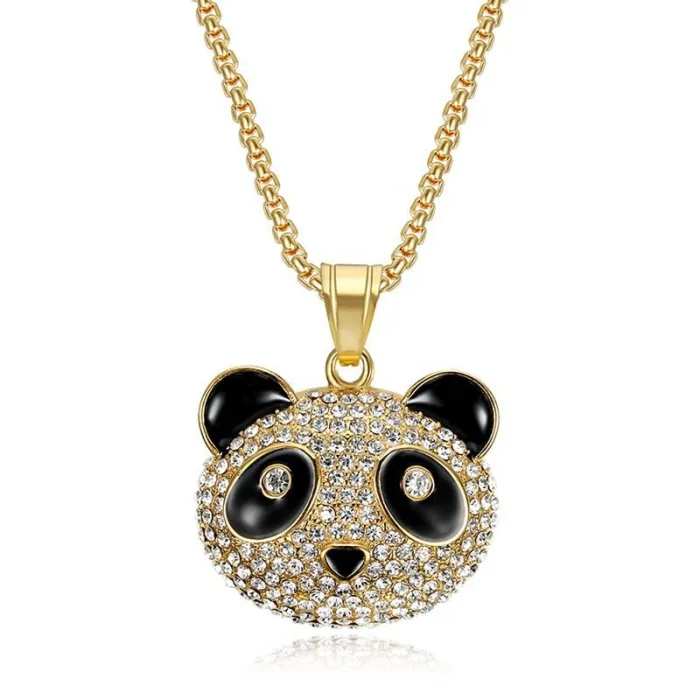 Wholesale Hip Hop Panda Pendant Necklace | Titanium Steel Gold Plated CZ Cartoon Couples Bulk Supplier & Factory Price