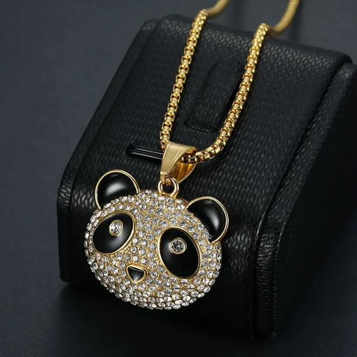 Wholesale Hip Hop Panda Pendant Necklace | Titanium Steel Gold Plated CZ Cartoon Couples Bulk Supplier & Factory Price