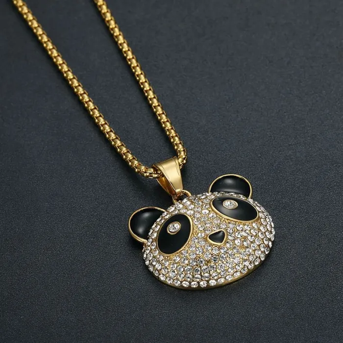 Wholesale Hip Hop Panda Pendant Necklace | Titanium Steel Gold Plated CZ Cartoon Couples Bulk Supplier & Factory Price