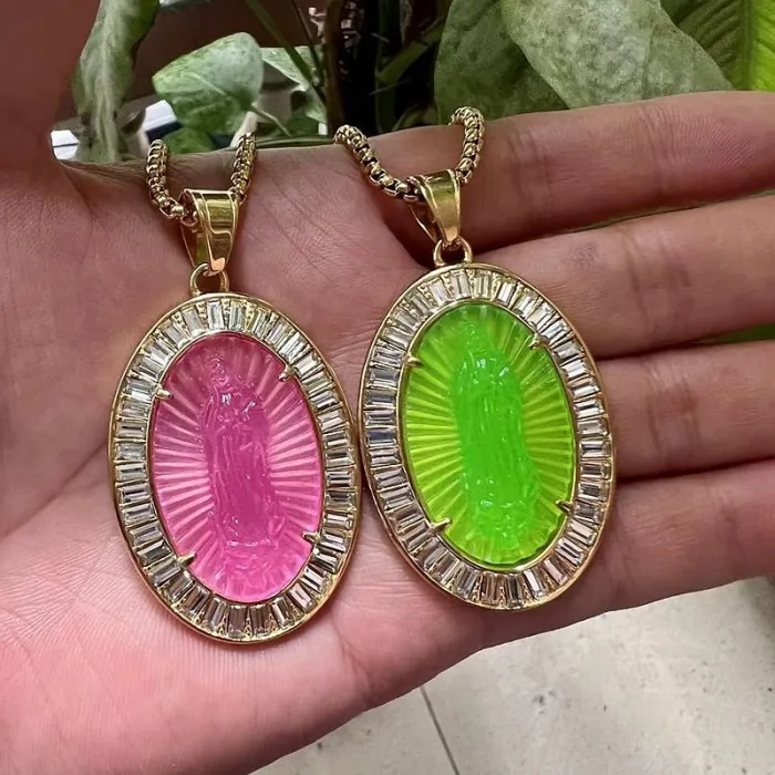 Wholesale Hip Hop Virgin Mary Pendant Necklace | Titanium Steel Gold Plated Square CZ Resin Bulk Supplier & Factory Price