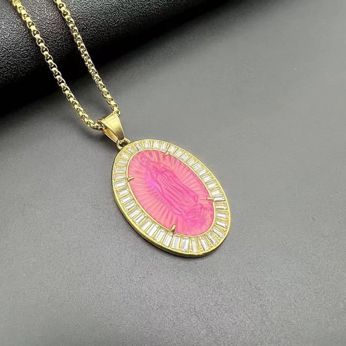 Wholesale Hip Hop Virgin Mary Pendant Necklace | Titanium Steel Gold Plated Square CZ Resin Bulk Supplier & Factory Price