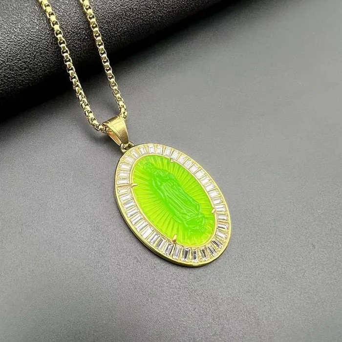 Wholesale Hip Hop Virgin Mary Pendant Necklace | Titanium Steel Gold Plated Square CZ Resin Bulk Supplier & Factory Price