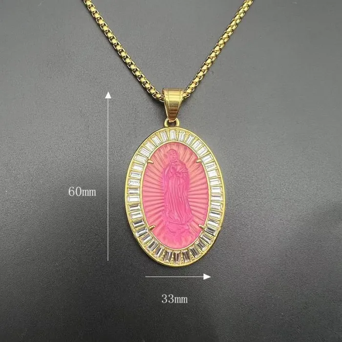 Wholesale Hip Hop Virgin Mary Pendant Necklace | Titanium Steel Gold Plated Square CZ Resin Bulk Supplier & Factory Price