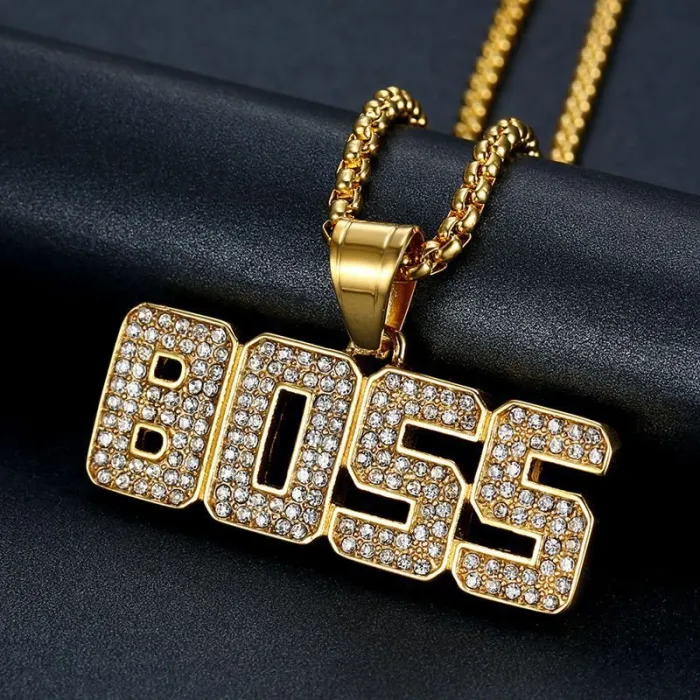 Wholesale Hip Hop Letter Pendant Necklace | Titanium Steel Gold Plated CZ Bulk Supplier & Factory Price